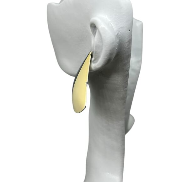 Geometric Two-Tone Cone Earring - Vintage Cream & Navy Statement Jewelry Pendant - Picture 5 of 8